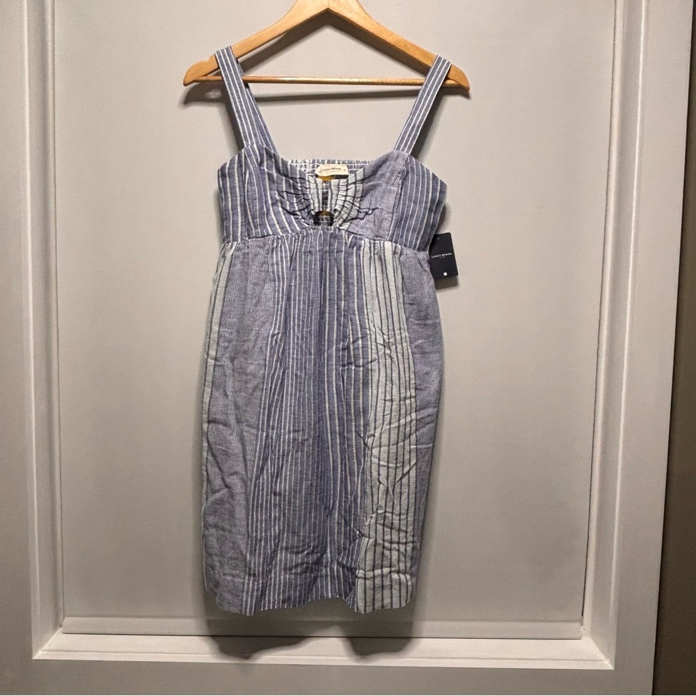 Lucky Brand Plaid Linen Cutout Babydoll Dress Womens XS NWT